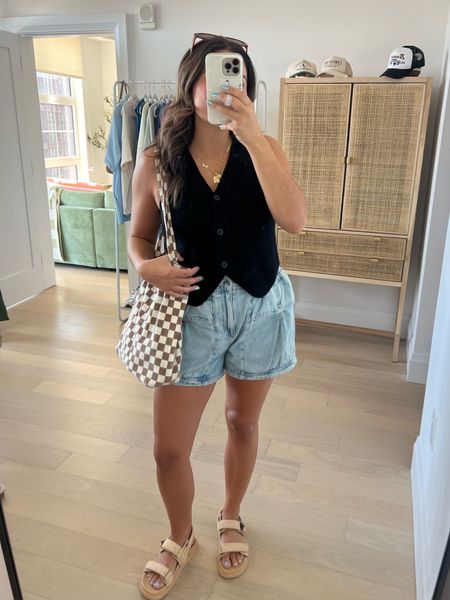 Two of my summer staples are these Free People jean shorts, and this sweater vest top. If you don’t like rigid shorts, these are absolutely perfect for you. Super comfortable and stretchy. This top is great if you like the vest trend, but don’t like how structured they typically are. So soft. Both true size - medium!

#LTKFindsUnder100 #LTKSeasonal #LTKFindsUnder50