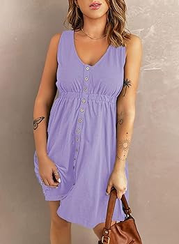 Hount Women's 2024 Casual Summer Sleeveless Dresses Button Down Beach Sundress with Pockets | Amazon (US)