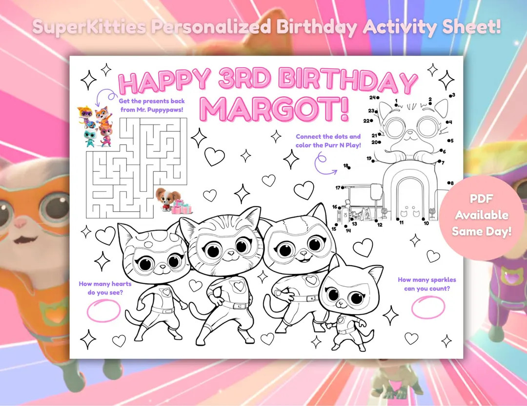 Available Same Day! Customized Hero Cats Activity Sheet - Etsy | Etsy (US)