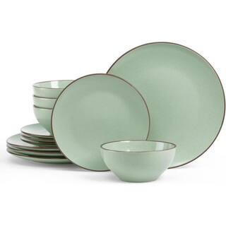 12-Piece Matte Light Green Stoneware Speckled Round Plates and Bowls Set(Service for 4) | The Home Depot