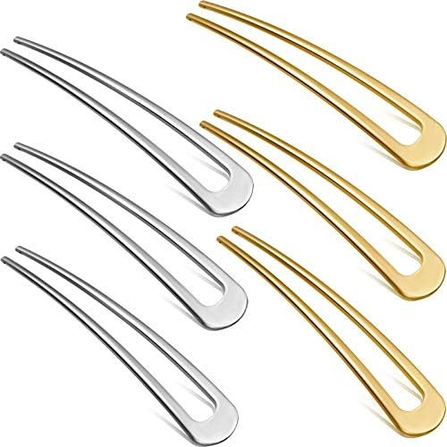 6 Pieces Simple Metal U Shaped Hairpins Hair Stick Fork Sticks French Hair Pin 2 Prong Updo Chign... | Amazon (US)