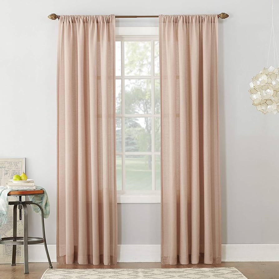 No. 918 Amalfi Linen Blend Textured Semi-Sheer Rod Pocket Curtain Panel, 54" x 84", Blush Pink | Amazon (US)