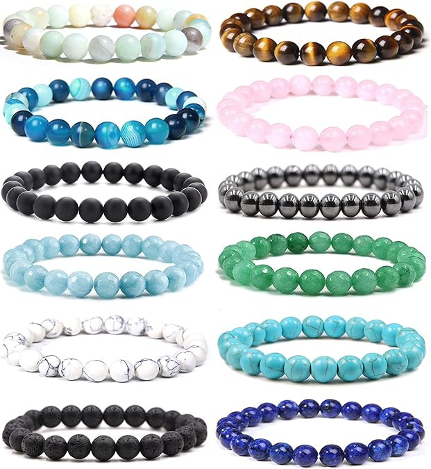 Jewdreamer 12Pcs Natural Stone Beaded Bracelets for Women Men Semi-Precious Gemstones Bracelets C... | Amazon (US)