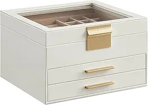 SONGMICS Jewelry Box Organizer with Glass Lid, 3-Layer Jewelry Storage, with 2 Drawers, Modern St... | Amazon (US)