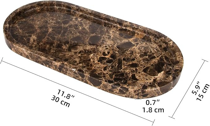 Oval Marble Bathroom Vanity Tray, Dark Brown, 12" x 6" x 0.8" | Natural Luxury Marble, Home Kitch... | Amazon (US)