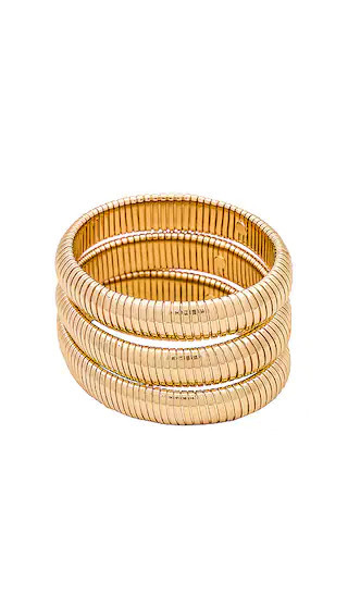Ettika Flex Snake Chain Stretch Bracelet Set in Metallic Gold. | Revolve Clothing (Global)