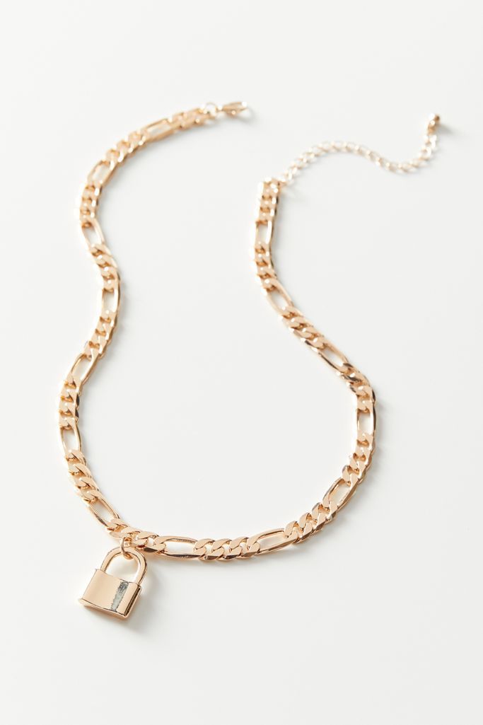 Lock Pendant Figaro Chain Necklace | Urban Outfitters (US and RoW)