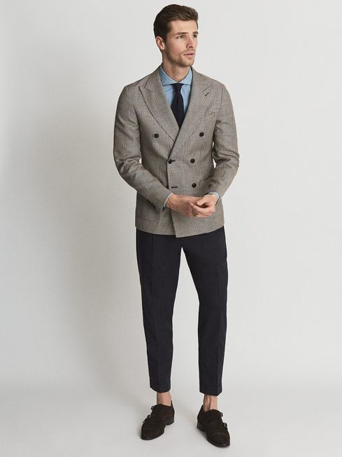 Reiss Brown Play Double Breasted Prince Of Wales Check Blazer | Reiss UK