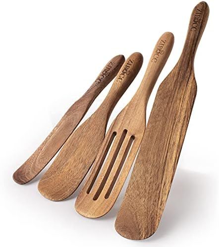 Wooden Cooking Utensils; 4pcs Natural Acacia Kitchen Wooden Spurtle set; Heat Resistant; Spurtle ... | Amazon (US)