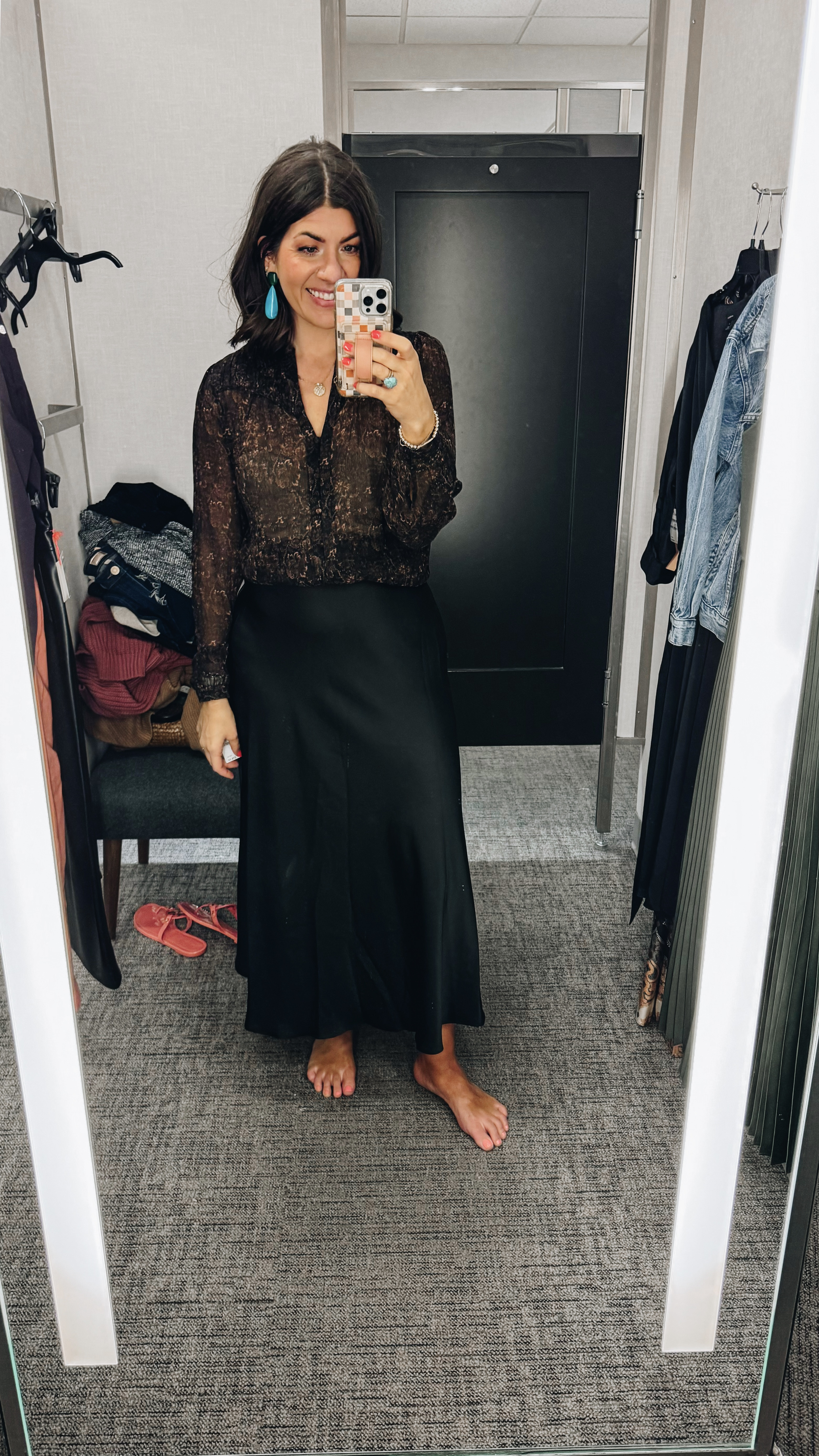 In a medium in the sheer blouse and a 10 in the maxi slip skirt 

#LTKWorkwear #LTKxNSale #LTKSummerSales