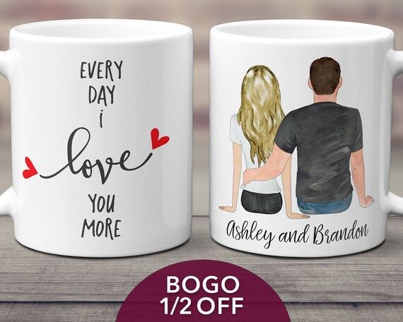 Couples Mug Personalized Valentines Day Mug Every Day I Love You More Custom Gift Wife Girlfriend... | Etsy (US)