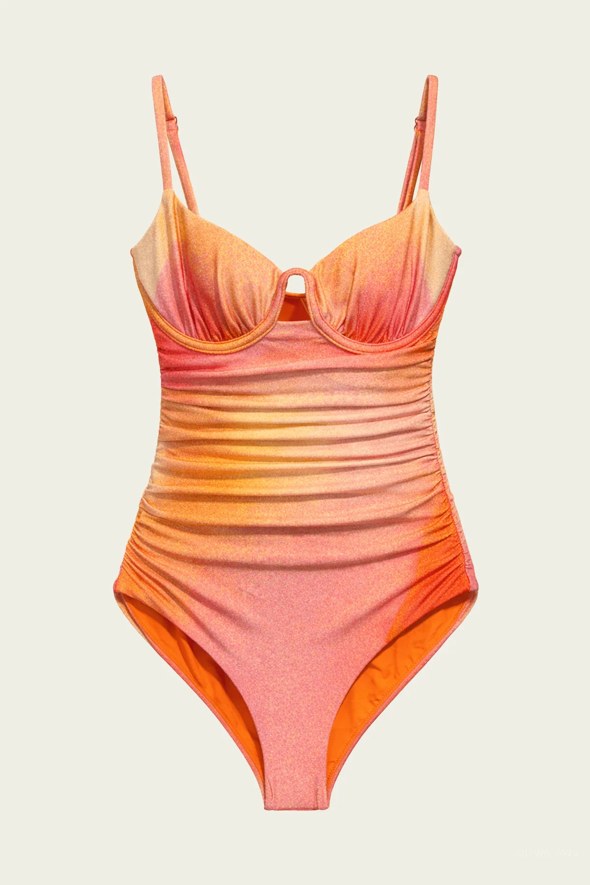 Laine Ruched One-Piece in Golden Hour Sunset - Orange XS | Shop Olivia