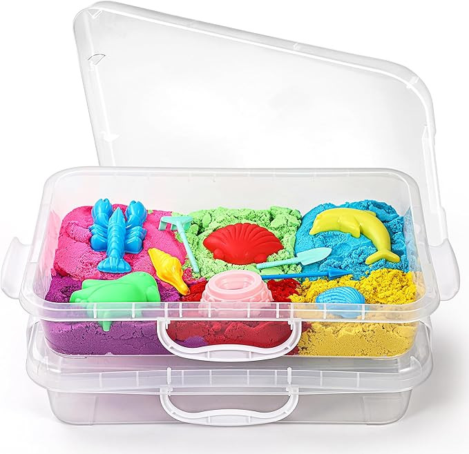 2 Pcs Sand Tray Sensory Bin with Lid and Handle, Portable Sensory Sandbox Container for Kids, Pla... | Amazon (US)