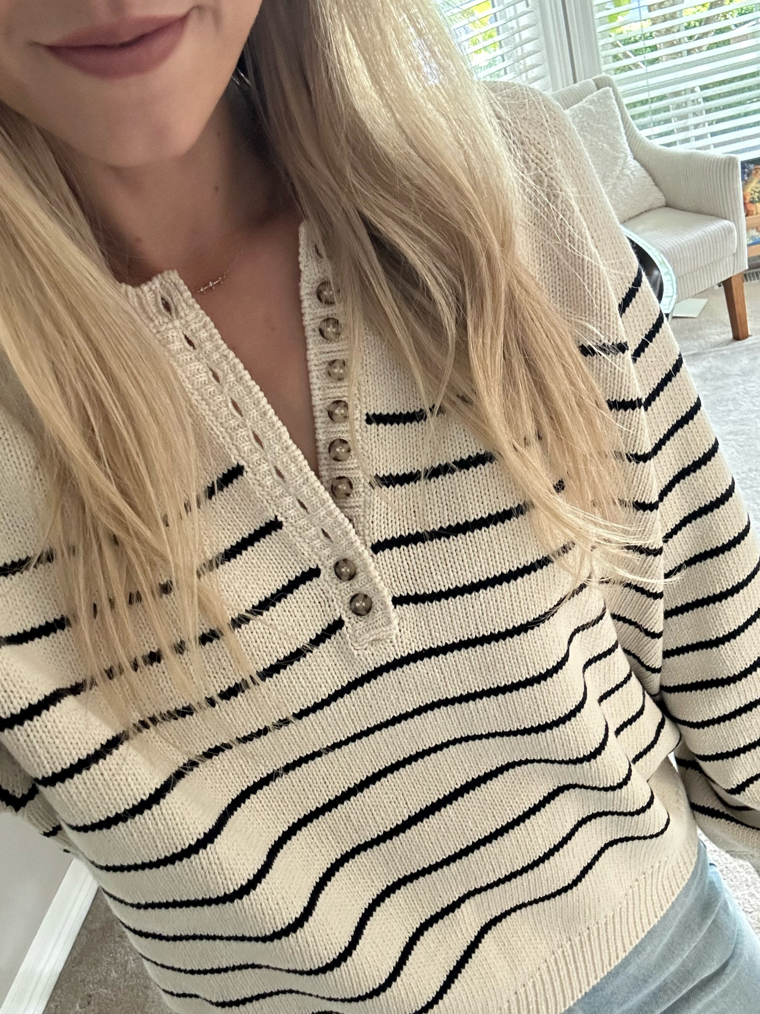 Easiest pullover. Looks great with skirts, leggings, or jeans! I sized up 1 for a more oversized fit. I would say it runs small.