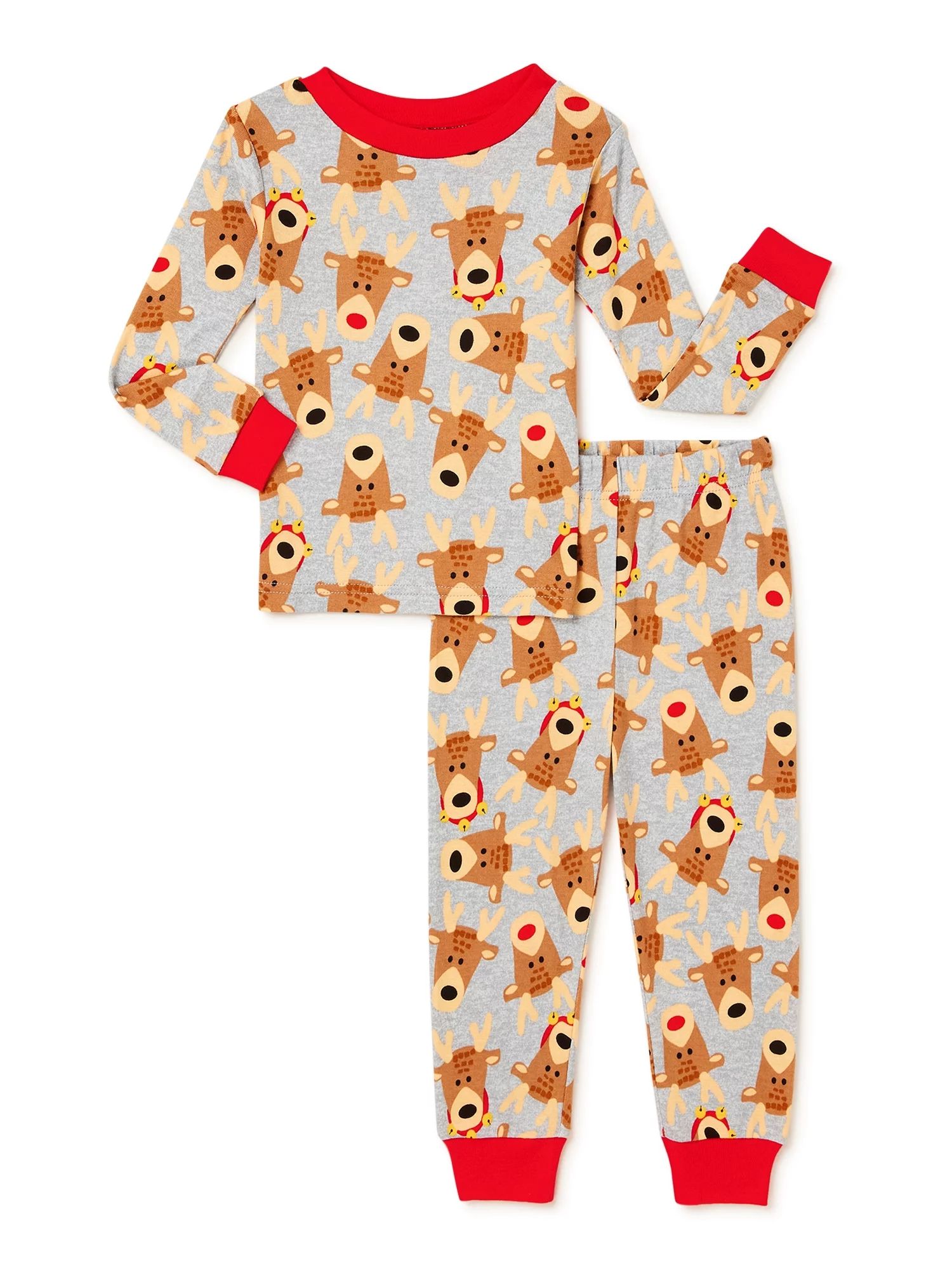 PJ & Me Baby & Toddler Unisex Long Sleeve Christmas Reindeer Top and Pants, 2-Piece Cotton Pajama... | Walmart (US)