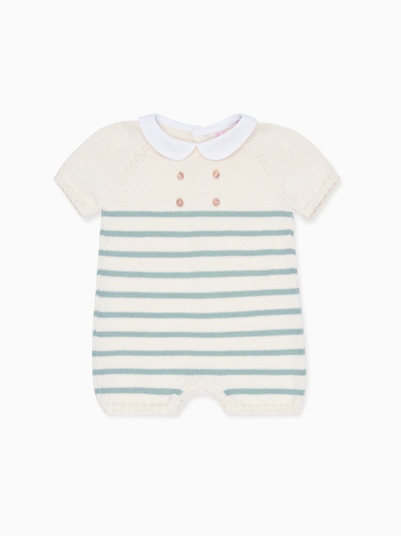 Sage Stripe Clavel Cotton Baby Knitted Playsuit | La Coqueta (US)