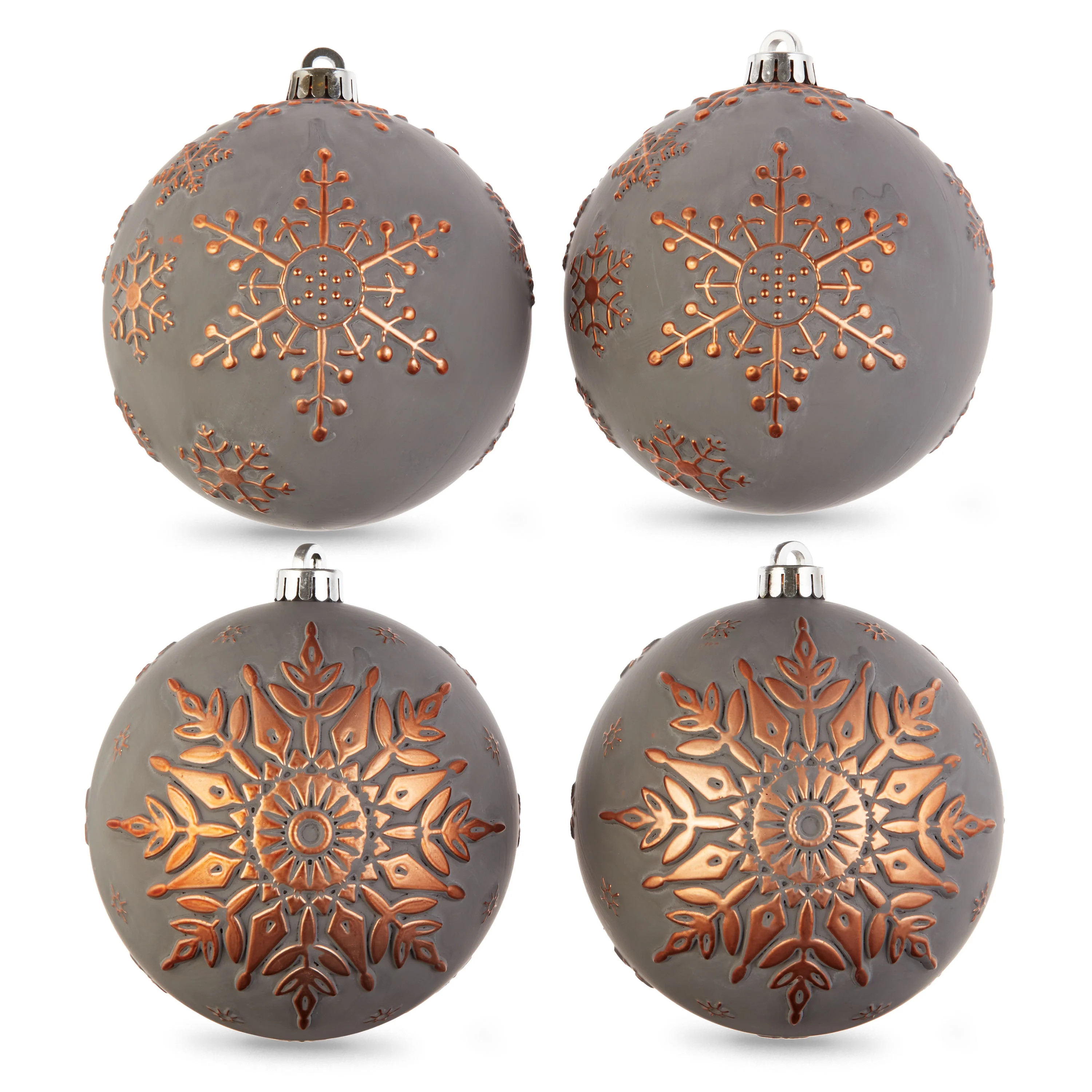 Holiday Time Gray Snowflake Shatterproof Christmas Ball Ornament, 4 Pack - Walmart.com | Walmart (US)