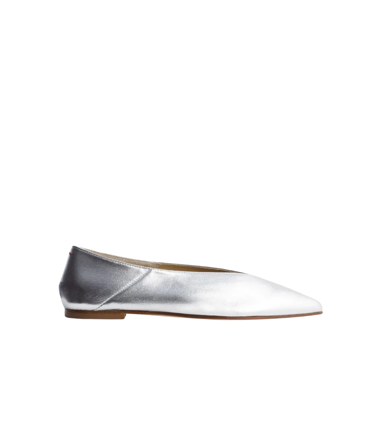 Moa Leather Flat in Laminated Silver | Mode Sportif