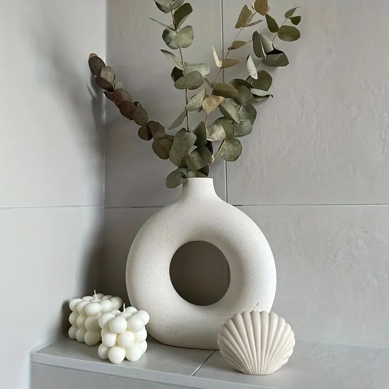 1pc, Circular Matte Hollow Donut Flower Vases, Modern Circle Ceramic Vase Decorative, Minimalist ... | Temu Affiliate Program