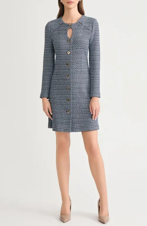 Misook x Lani Lynn Keyhole Cutout Tweed Knit Minidress in Moonlit Navy/blue Frost/black at Nordstrom, Size X-Large | Nordstrom