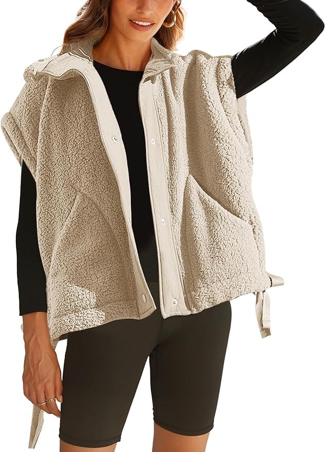 TAQCUX Womens Fleece Vest Oversized Sleeveless Sherpa Jacket Warm Cozy Outwear with Pockets | Amazon (US)