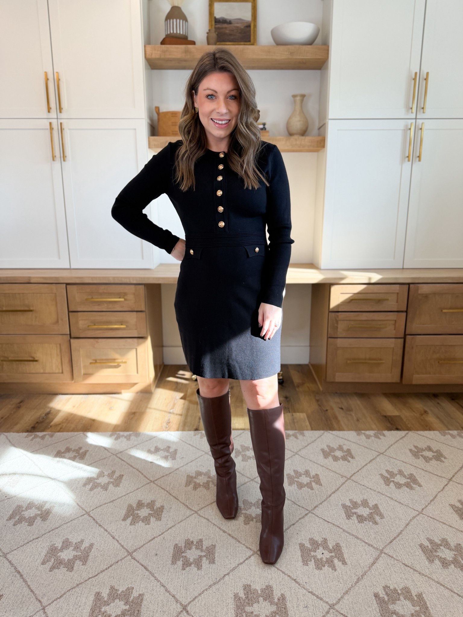 Amazon sweater dress that looks so designer! Love the gold button details. Perfect to wear to the office! 

#LTKU #LTKWorkwear #LTKootd