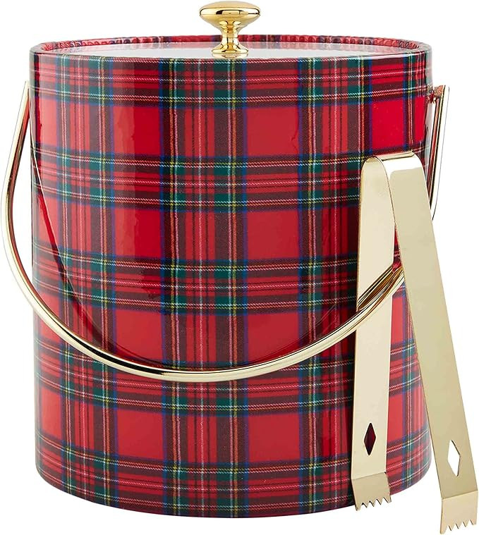 Mud Pie, Red, 8" x 7" dia | tongs 6 1/2" Tartan Vinyl Ice Bucket Set | Amazon (US)