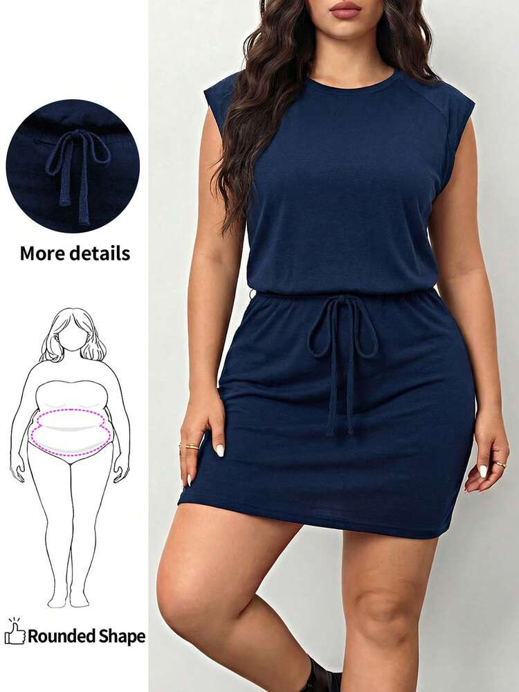 Enliva Plus Batwing Sleeve Tee & Belted Skirt For Summer, For Apple And Rounded Body Shape | SHEIN