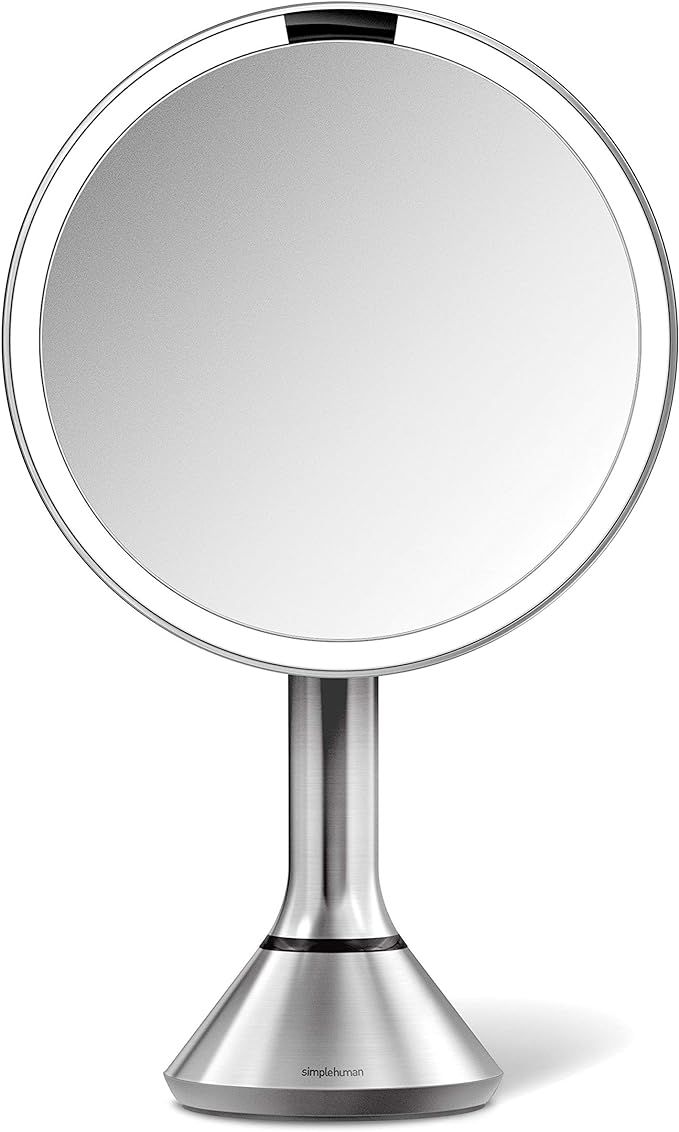 simplehuman 8" Round Sensor Makeup Mirror with Touch-Control Dual Light Settings, 5x Magnificatio... | Amazon (US)