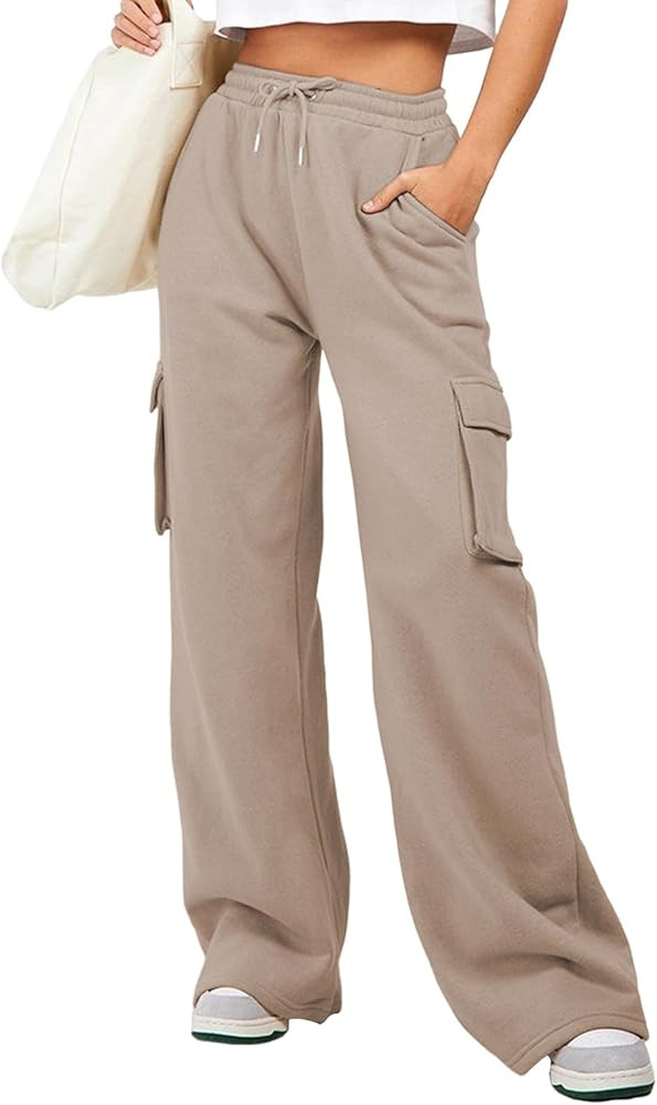 Aleumdr Women High Waisted Drawstring Wide Leg Cargo Pants 2024 Trendy Casual Baggy Joggers Pants... | Amazon (US)