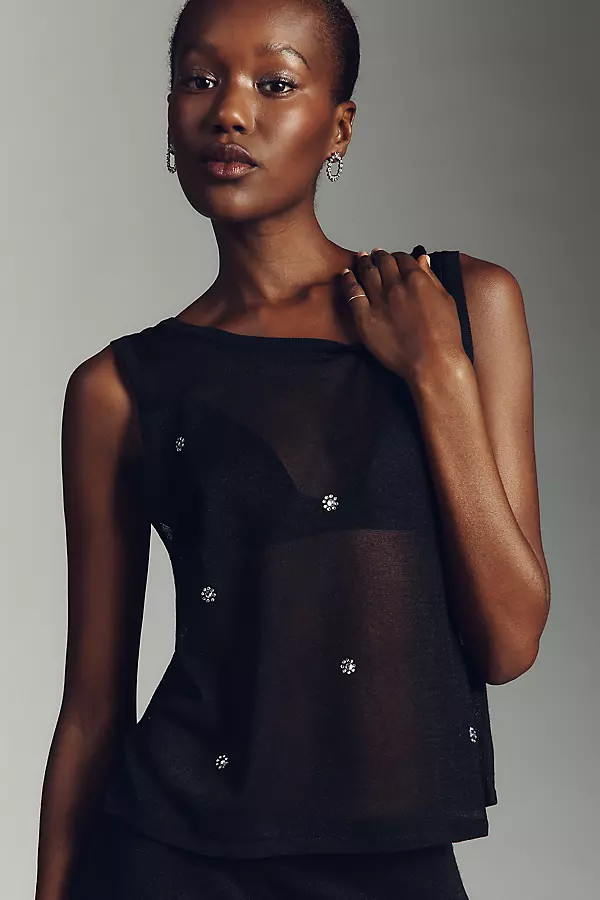 Pilcro Sheer Embellished Knit Tank Top | Anthropologie (US)