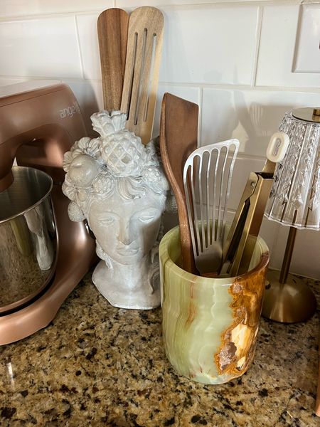 Kitchen aesthetic- green brown marble utensil holder

#LTKhome