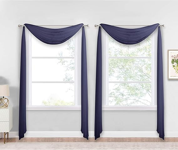 NICETOWN Dark Blue Sheer Window Scarves, Elegant Voile Sheer Window Dressings Sheer Curtains Mult... | Amazon (US)