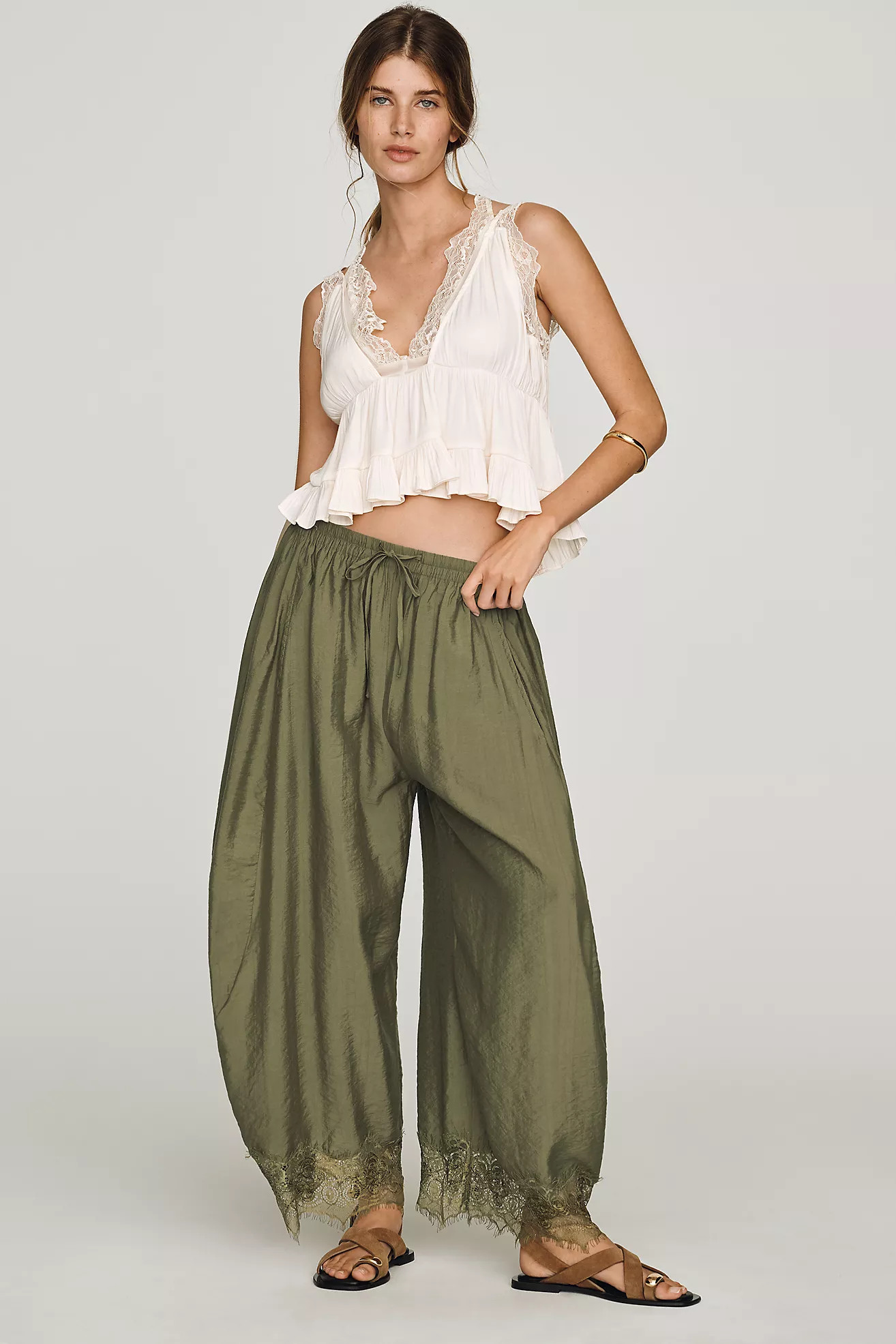 Reverie Lace-Trim Tapered Pants | Anthropologie (US)