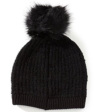 Anna Ava Cozy Knit Beanie with Pom - Black | Dillard's