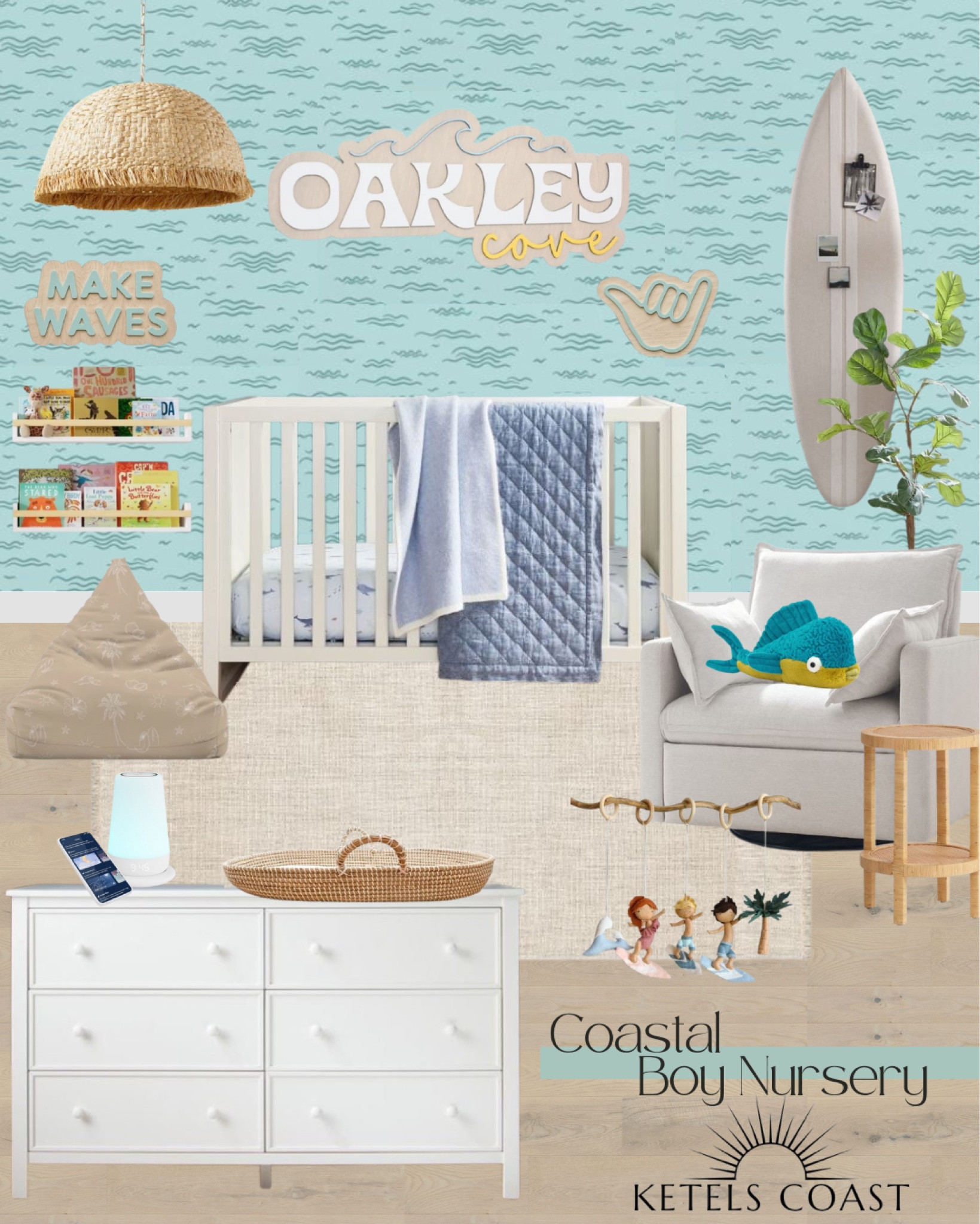 Nursery Design / Nursery Inspiration /  Boy Nursery / Nursery decor / Boy
Bedroom / Coastal Nursery / botanical nursery / calming nursery / nursery organization / kid room inspiration / Beach Nursery / Surf Nursery / Surfer Nursery / Ocean Nursery / Coastal Living / Ketels Coast / Ava Ketels / Coastal Living

#LTKbaby #LTKkids #LTKhome

#LTKFindsUnder100 #LTKSaleAlert #LTKHome