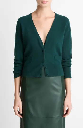 Vince Satin Button Wool & Cashmere Blend V-Neck Cardigan | Nordstrom | Nordstrom