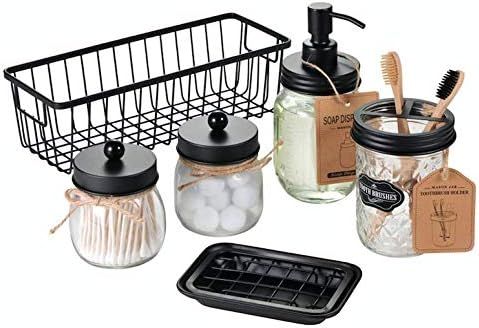 Premium Mason Jar Bathroom Accessories Set (6PCS) - Lotion Soap Dispenser,Toothbrush Holder,2 Apo... | Amazon (US)