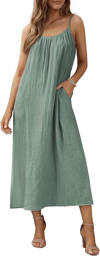 LILLUSORY Womens Maxi Dresses Summer Beach Vacation Outfits with Pockets | Amazon (US)
