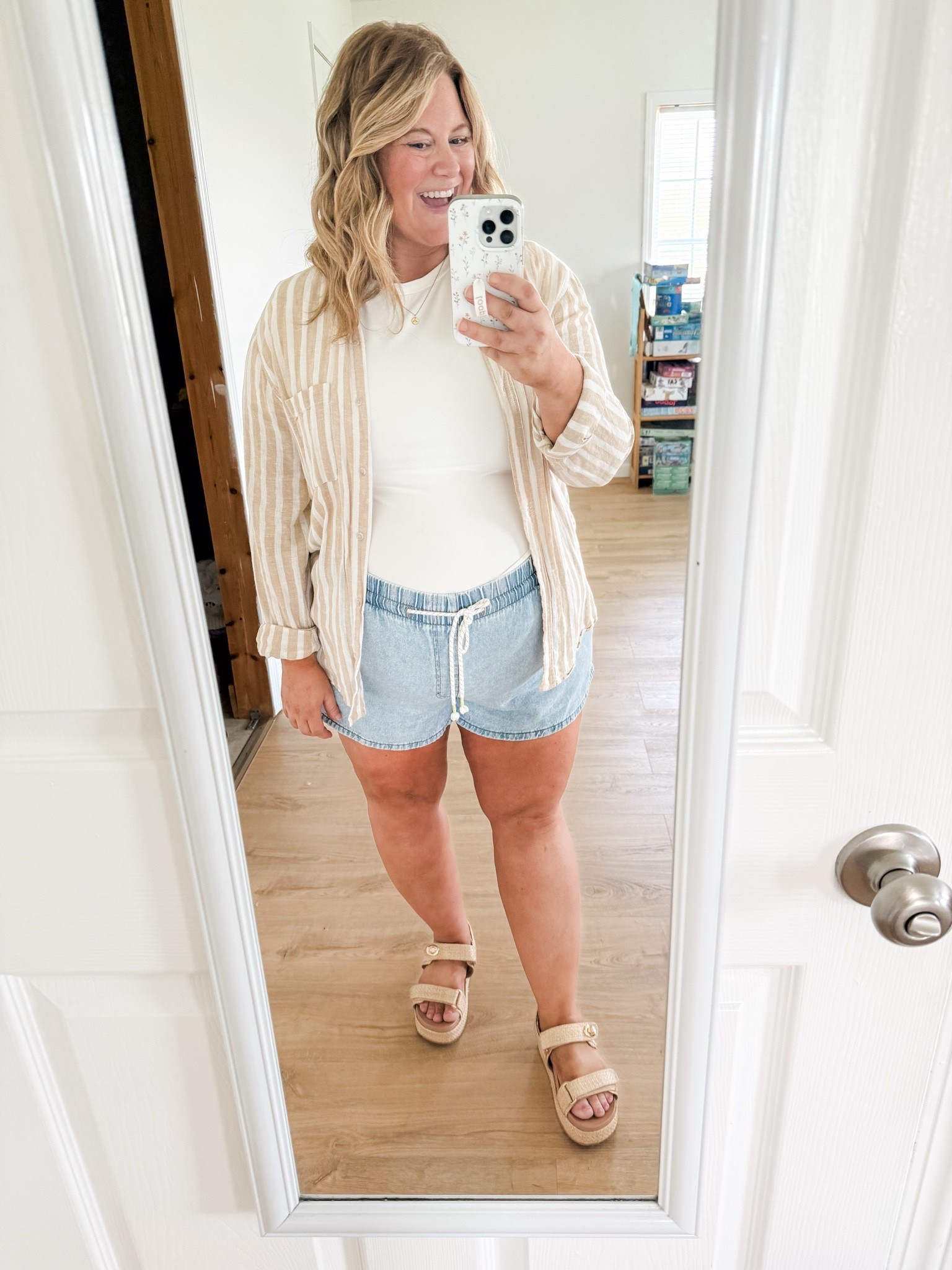 Causal summer outfit - wearing an XXL in my white tee (runs small) and an XXL in my pull on shorts (sized up for bump)

Striped linen button down is older so I linked similar options

#LTKBump #LTKMidsize #LTKSeasonal