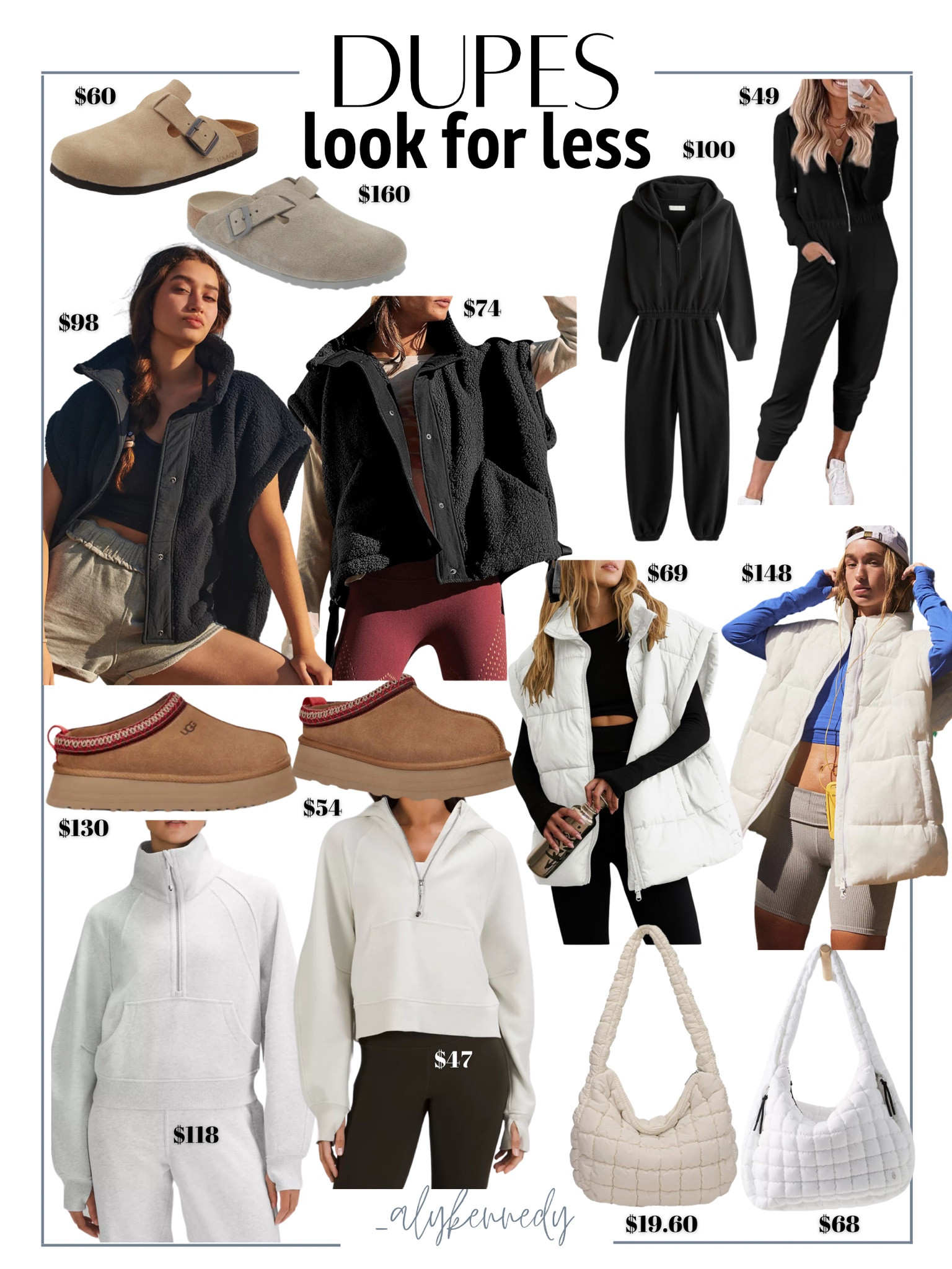 Dupes, look for less, free people, puffer vest, fleece vest, Lululemon, scuba neck, half zip, Uggs, slipper, Boston clog, Birkenstock, puffer tote, Abercrombie, jumpsuit

#LTKsalealert #LTKstyletip #LTKSeasonal
