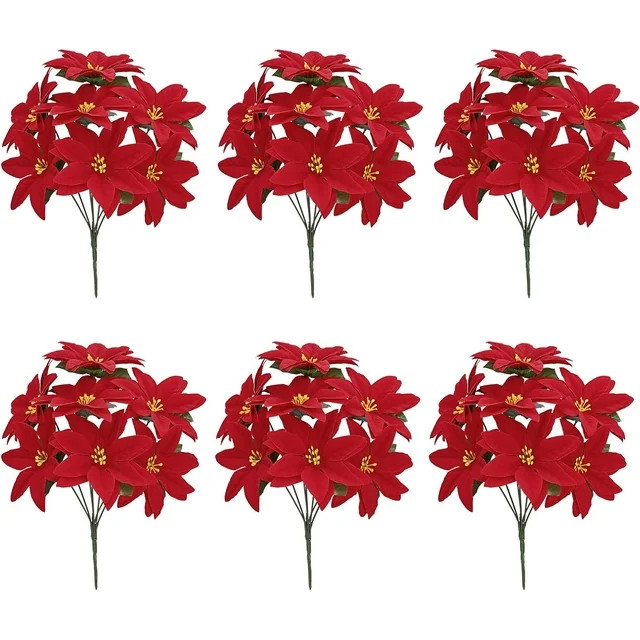 Dolicer 6 Pack Christmas Flowers Artificial Velvet Poinsettia Flowers, 7 Head 13.8 inch Red Poins... | Walmart (US)