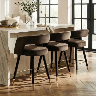 Velvet Upholstered Counter Height Bar Stools With Gold Footrest, 23" Seat Height Kitchen Island Bar Chairs | Wayfair North America