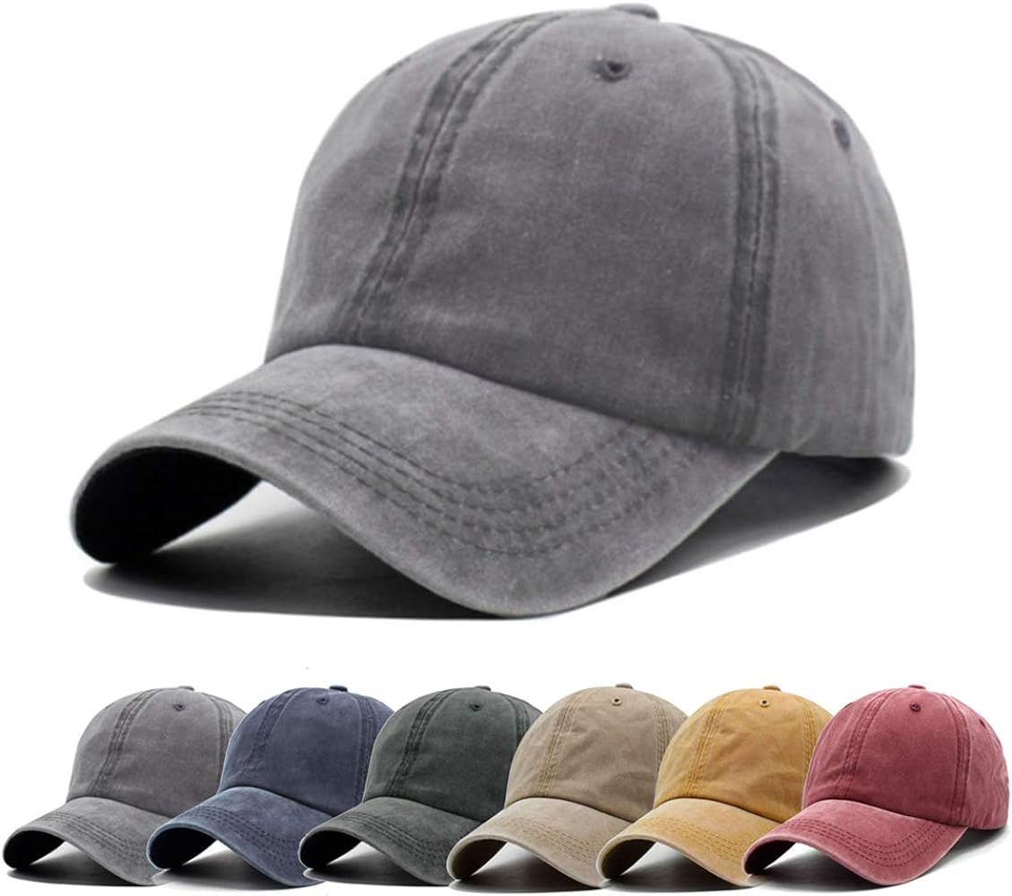 Aedvoouer Men Women Baseball Cap Vintage Washed Distressed Hats Twill Plain Adjustable Dad-Hat | Amazon (US)