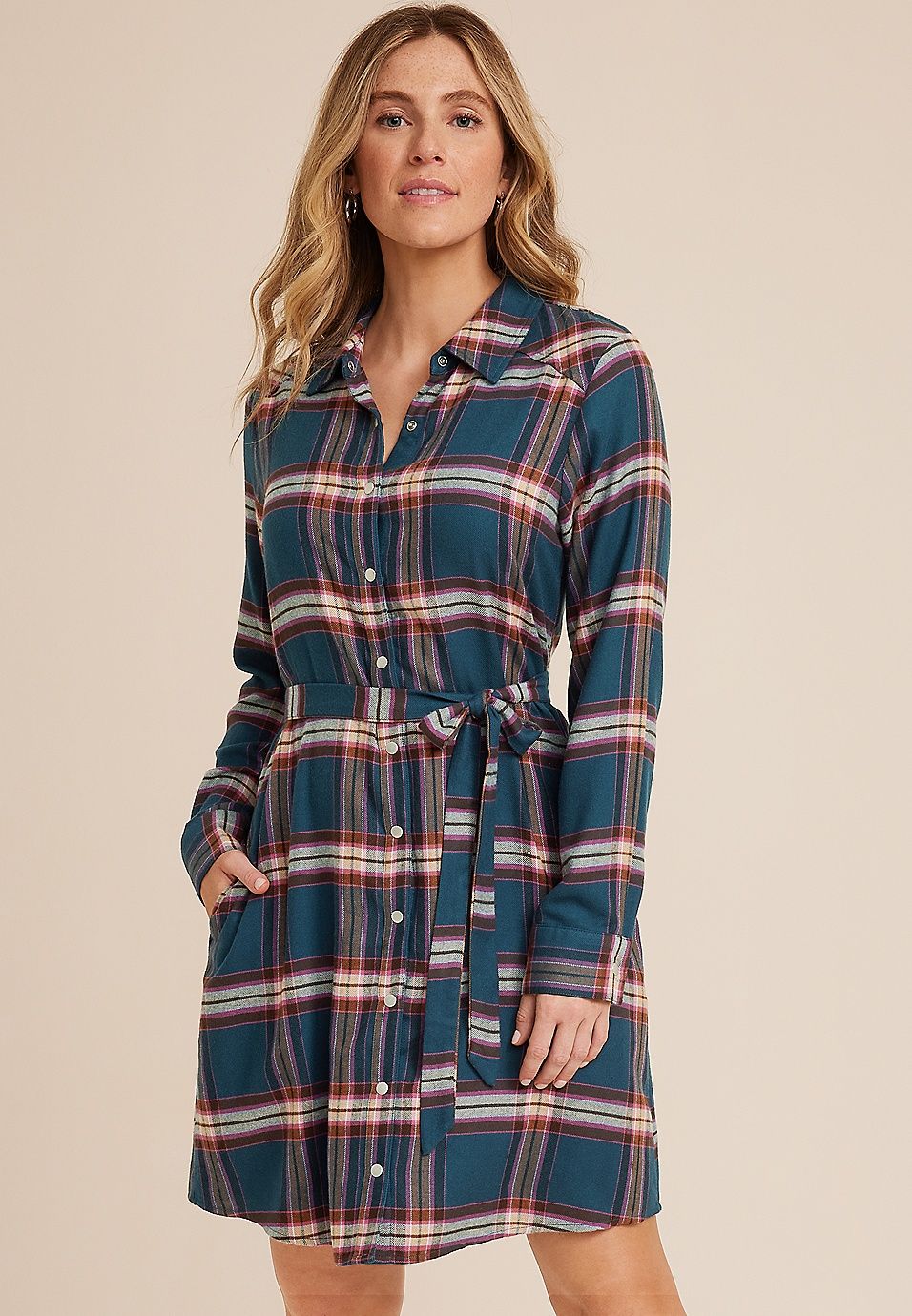 Plaid Belted Shirt Dress | Maurices