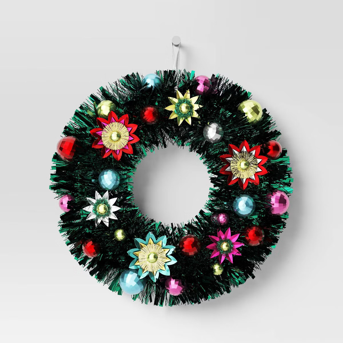 Christmas Tinsel Green Wreath with Flowers - Wondershop™ | Target