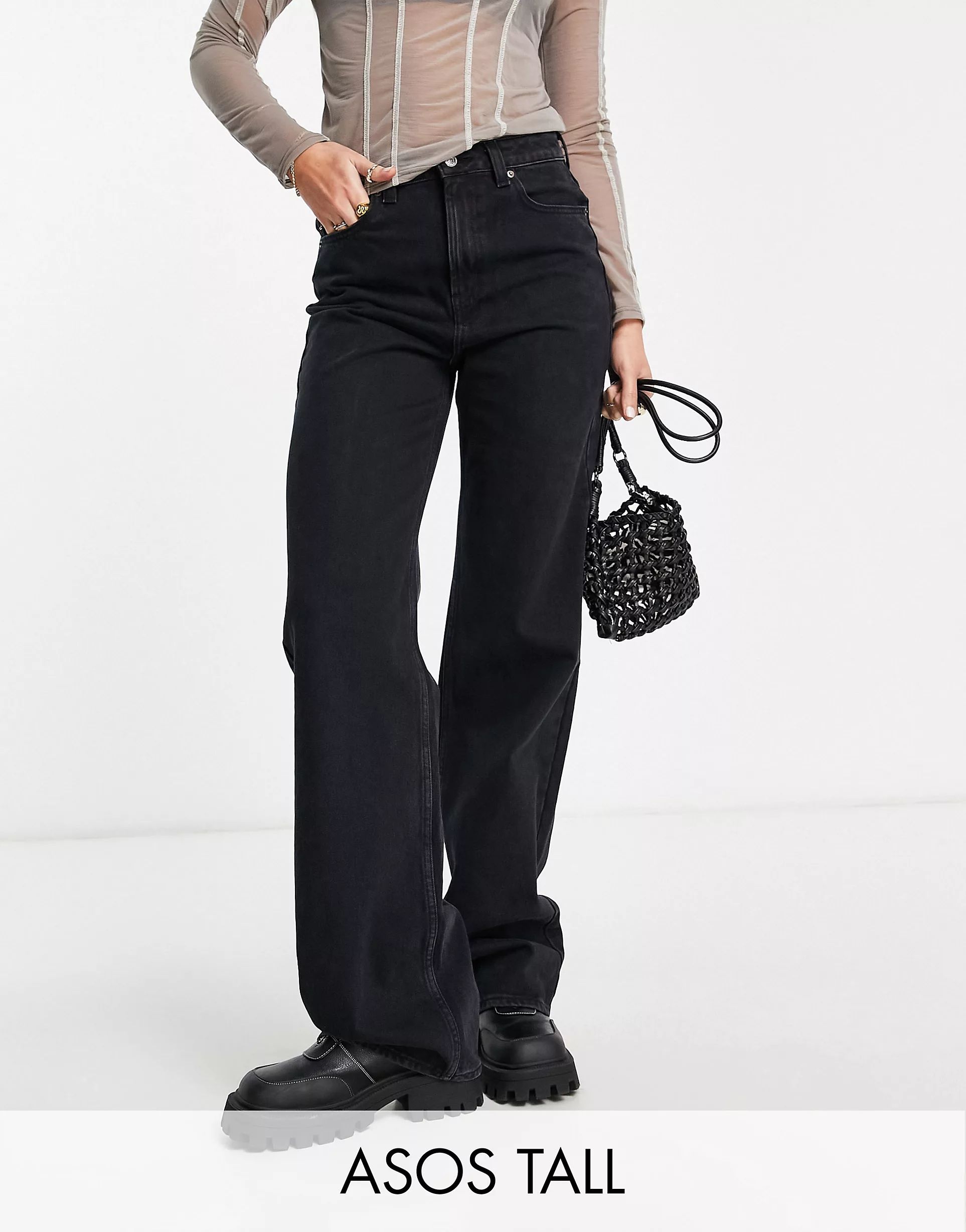 ASOS DESIGN Tall dad jeans in washed black | ASOS (Global)