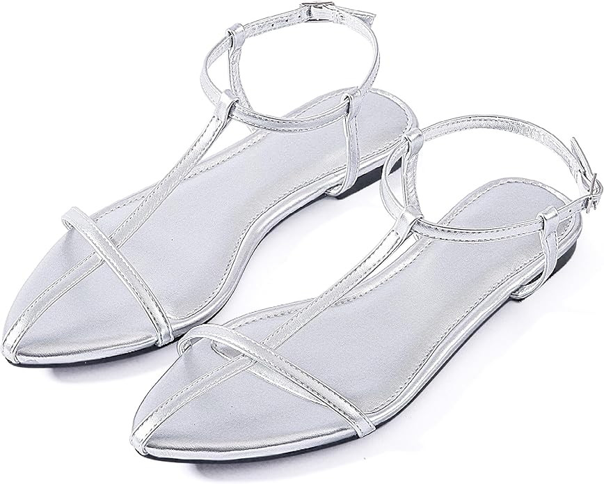 Women Flat Sandals Dressy Srtappy Slingback Mules Cute Evening Vegan Leather Gladiator Designer P... | Amazon (US)