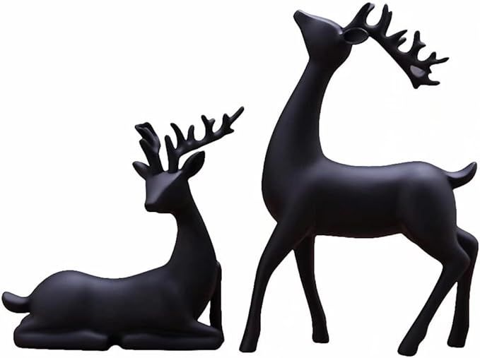 Luganiso Christmas Reindeer Figurines Set of 2 Resin Deer Statues Elk Sculpture Ornaments for Liv... | Amazon (US)