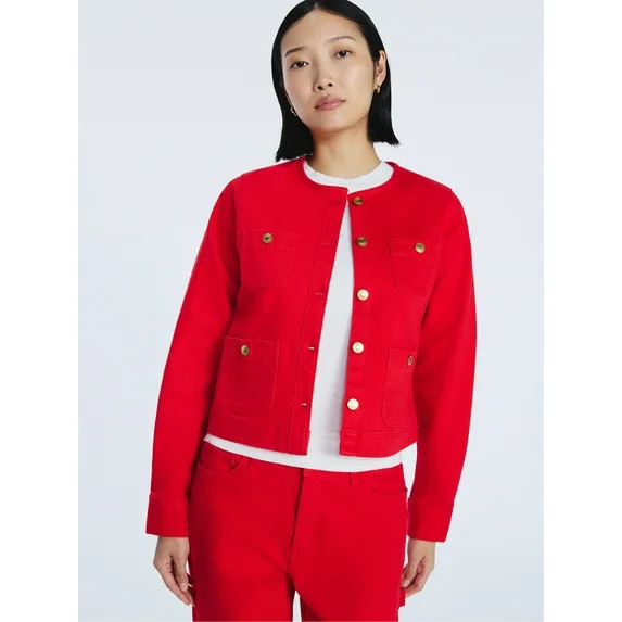 Free Assembly Women's Collarless Denim Jacket, Sizes XS-XXL | Walmart (US)